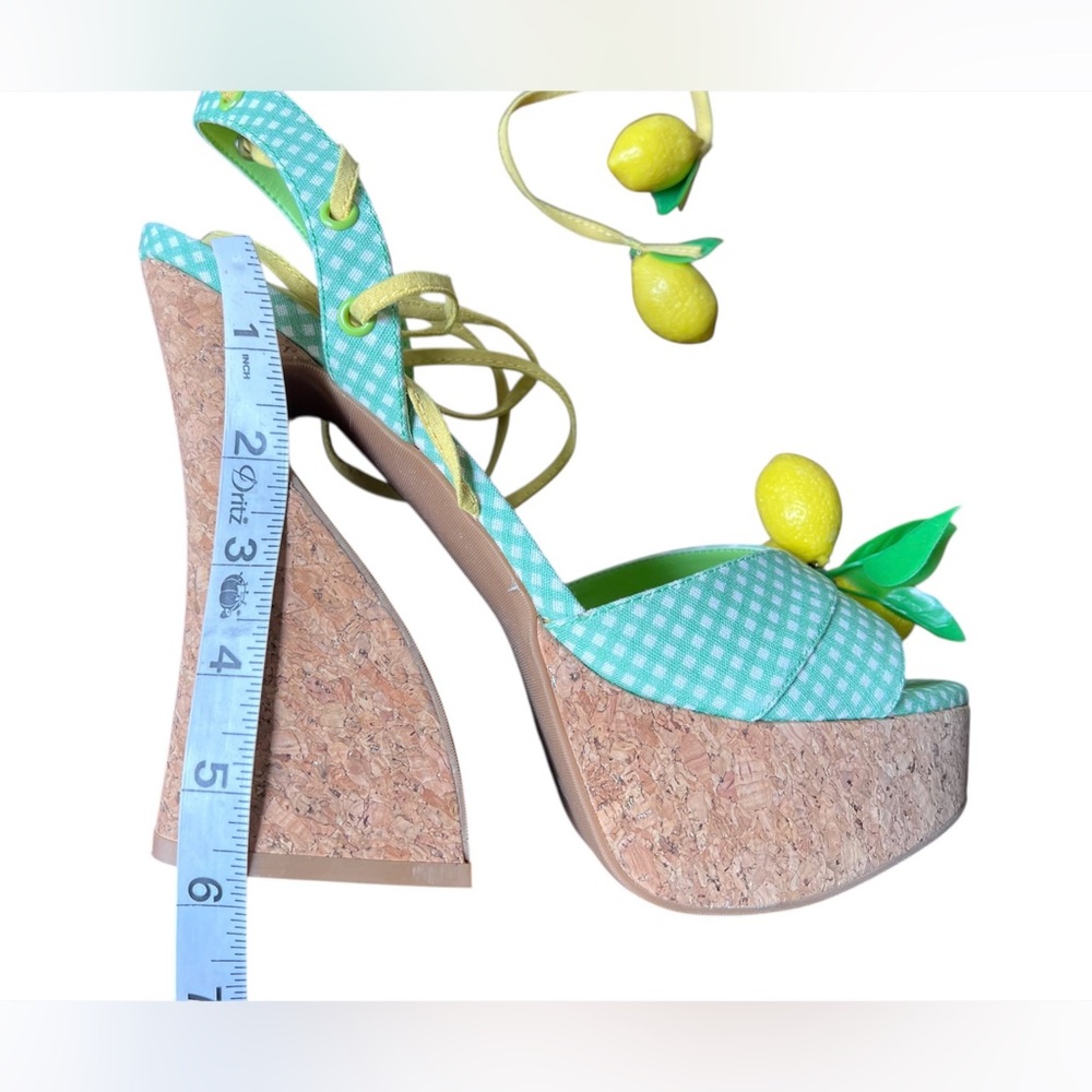 Dollskill NEW Sugar Thrillz Sour Hour Green Gingham Lemon Platform Heels Size 11 - Picture 8 of 16
